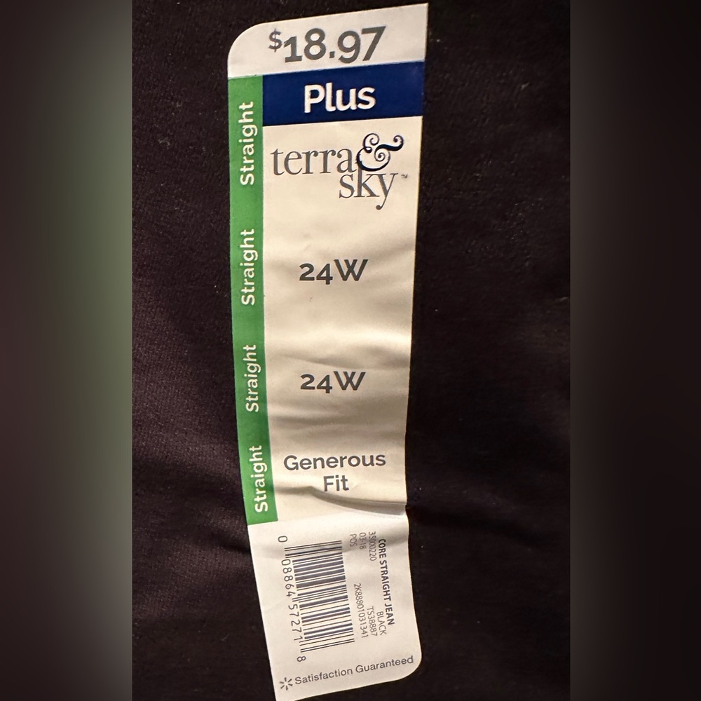 Terra & Sky Women’s Plus Size 24W Mid-Rise Straight Black Jeans Generous Fit NWT - Picture 3 of 6